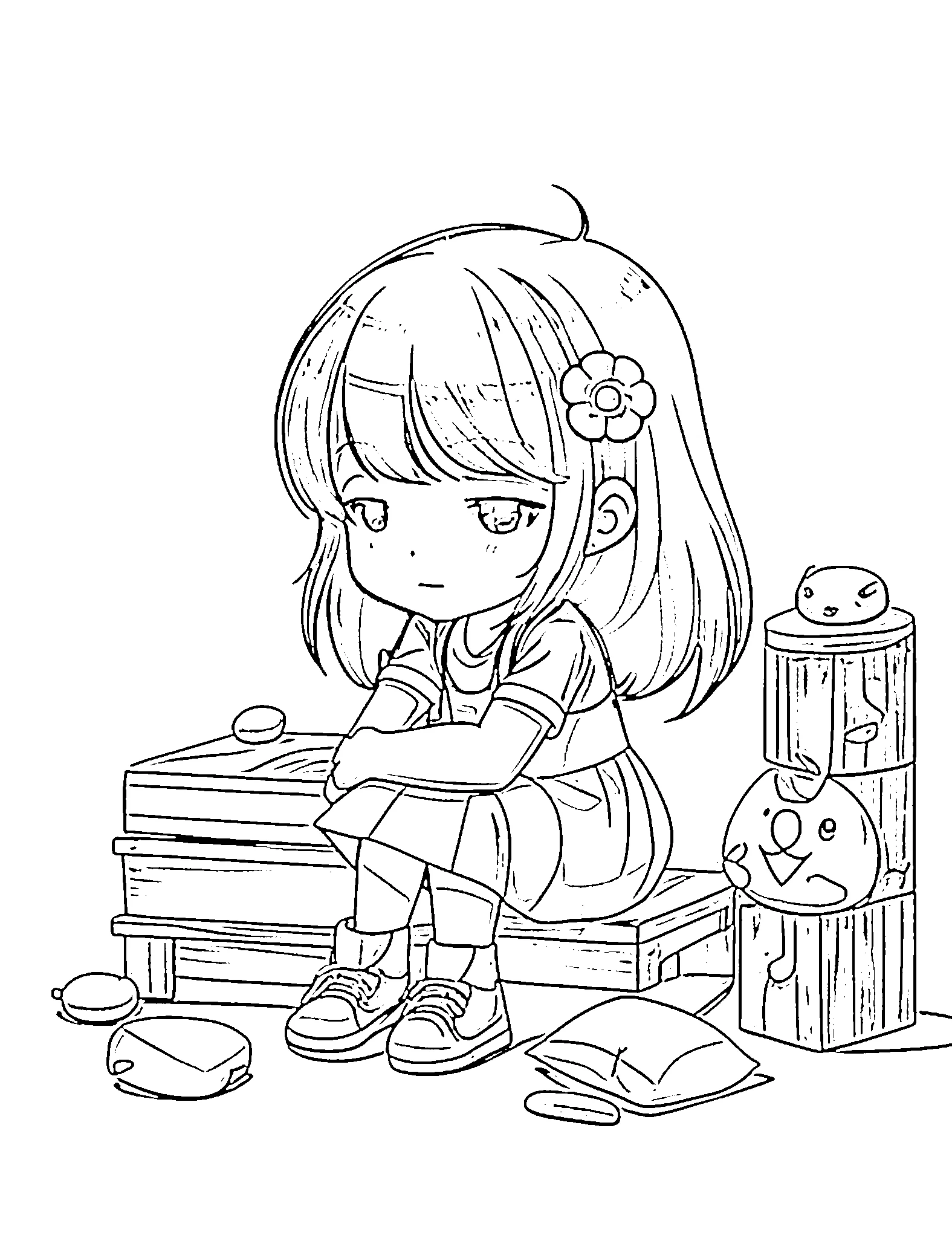 Gambar Gambar Mewarnai Cute Chibi Girl Moments 10 siap untuk diwarnai